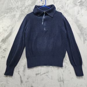 Vintage Holland America Line Sweater Women's Size L Blue Half Zip Cotton Knit